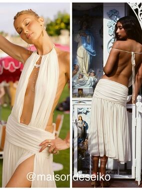 Mirror Palais Midi Dress La Piscine Lady Length Halter Sheer Butter size L